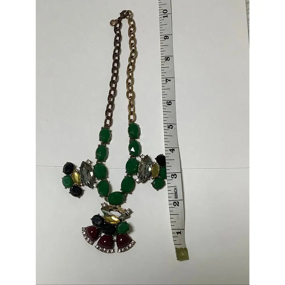JCrew Gold Tone Jade Green Lucite Crystal Cluster Statement Necklace Boho F16-22